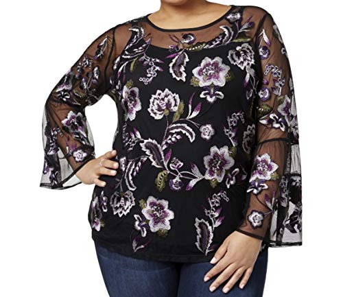 Plus Size Floral Embroidered Mesh Top