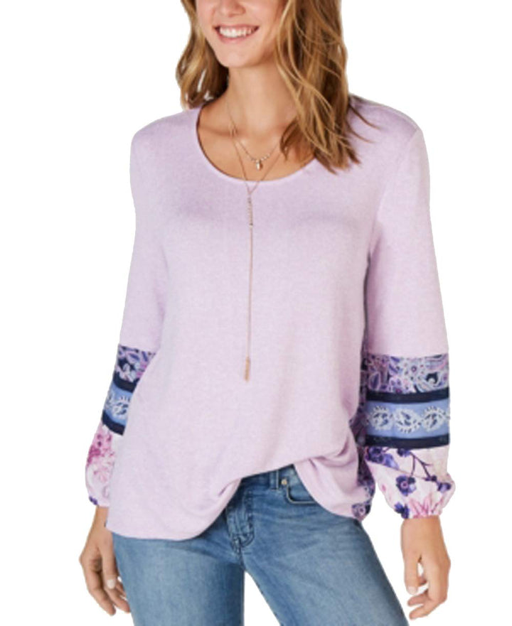 Style & Co Mixed Media Bubble Sleeve Top