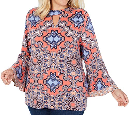 Charter Club Plus Size Medallion Print Ruffle Cuffed Top