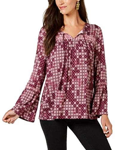Style & Co Petite Printed Peasant Top