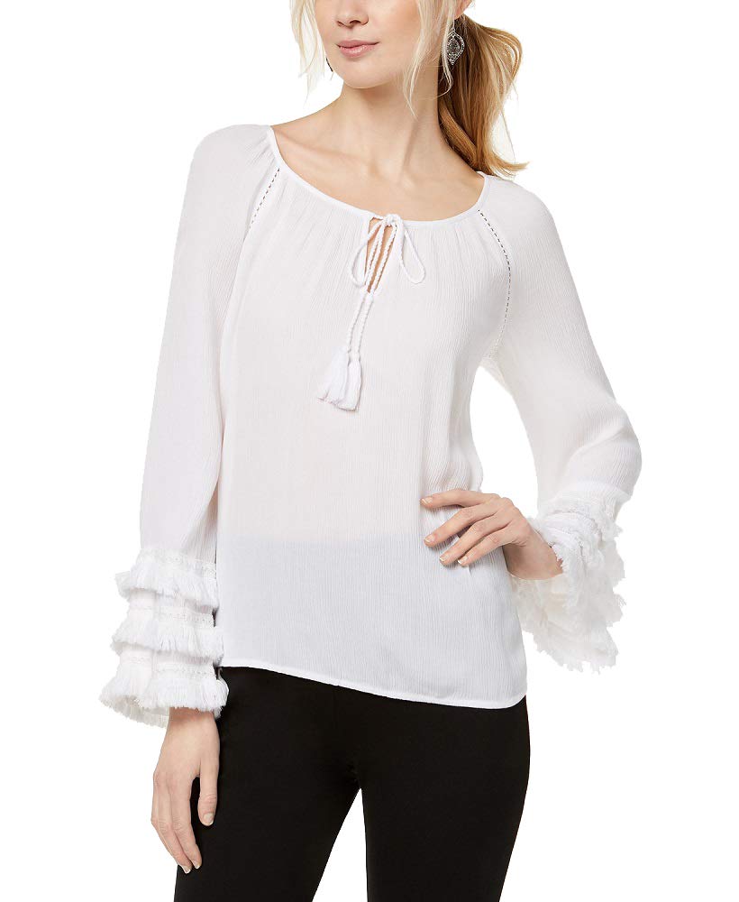 Petite Fringe Trim Peasant Top