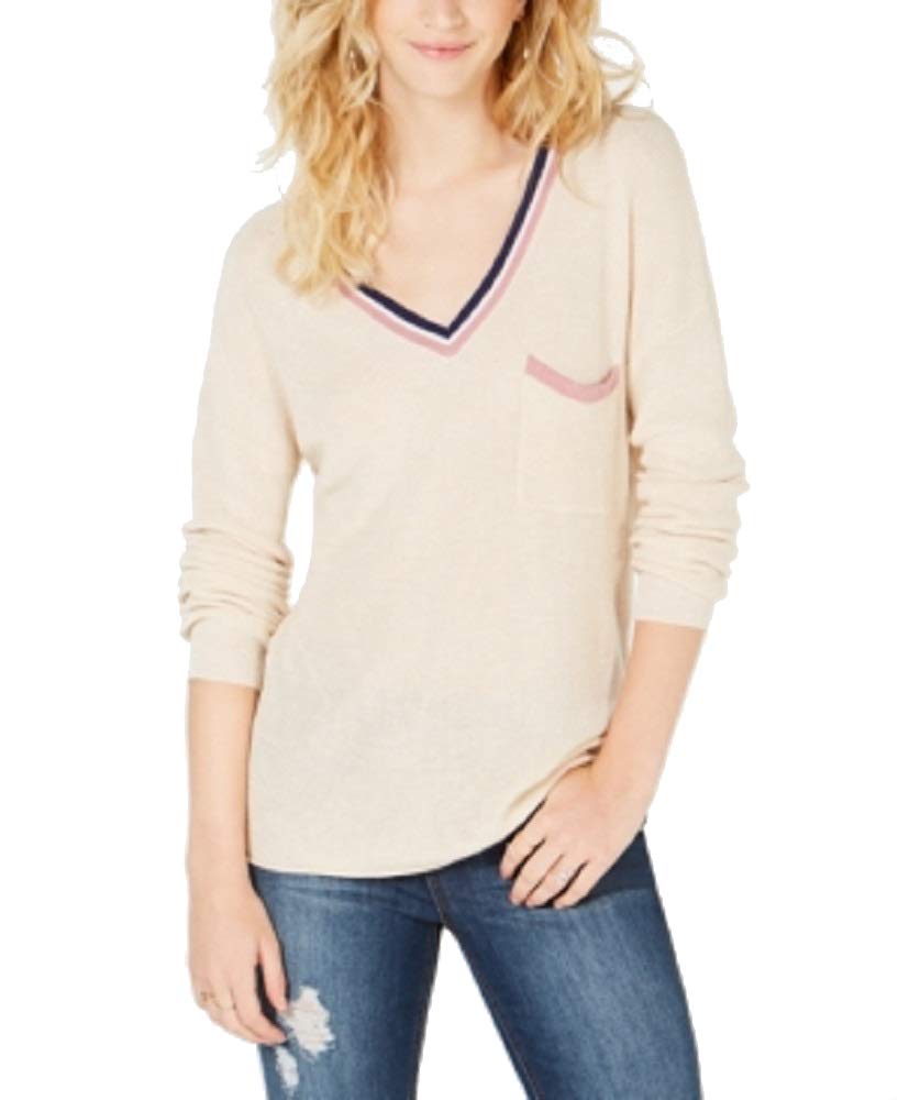 Juniors' Stripe-Trimmed V-Neck Sweater