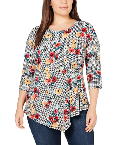 NY Collection Plus Size Side Pleated Printed Top