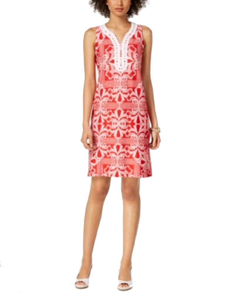 Charter Club Embroidered Split Neck Shift Dress