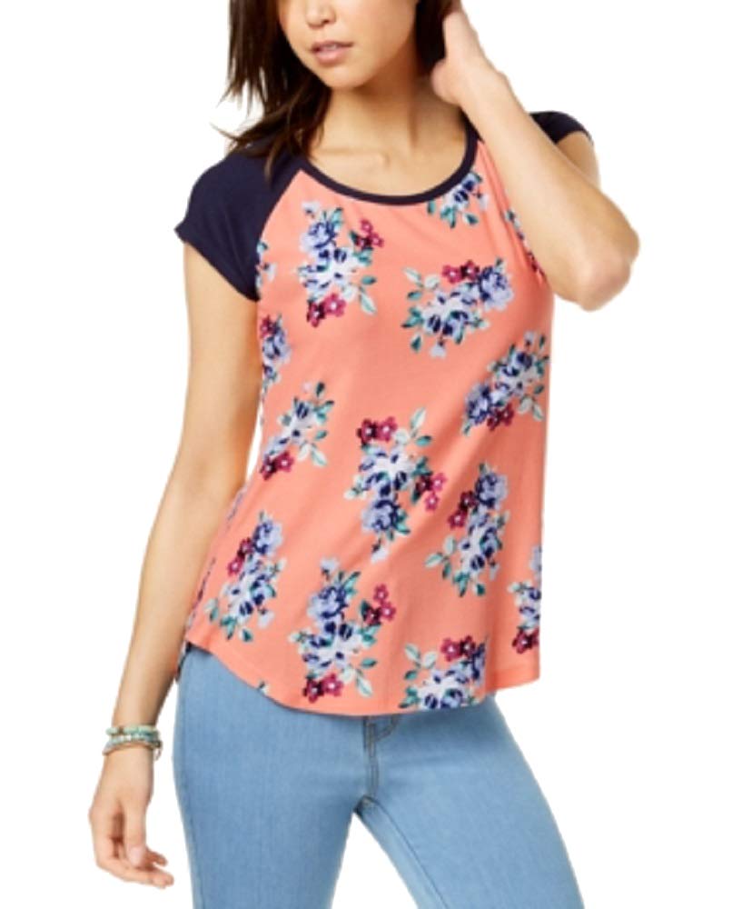 Juniors' Floral-Printed Baseball T-Shirt