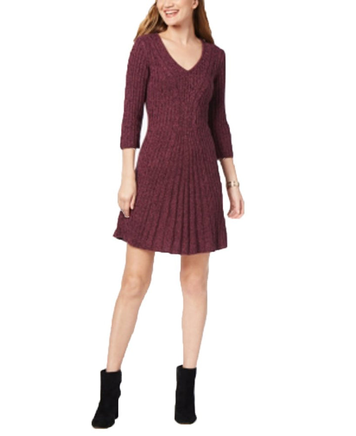 Petite V-Neck Cable-Knit Sweater Dress