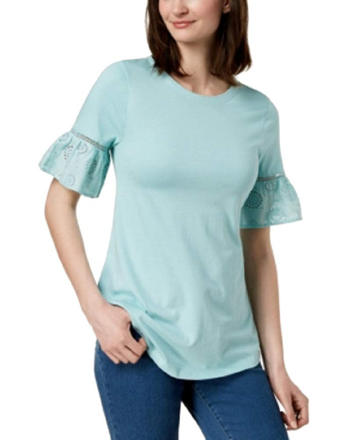 Charter Club Ruffled Eyelet Sleeve Top