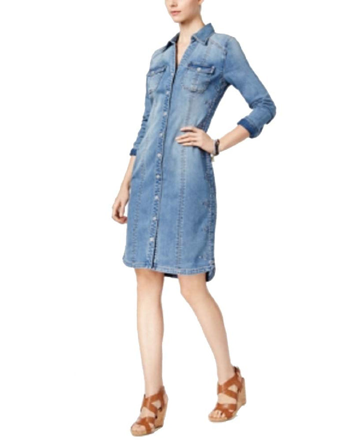 INC International Concepts Embroidered Denim Shirtdress