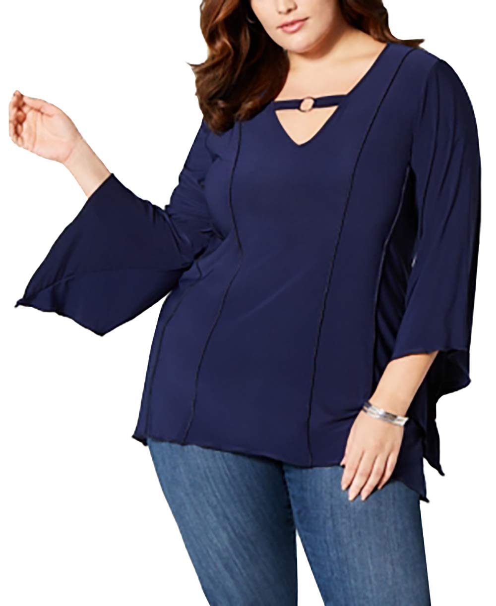 NY Collection Plus Size Hardware Angel Sleeve Blouse