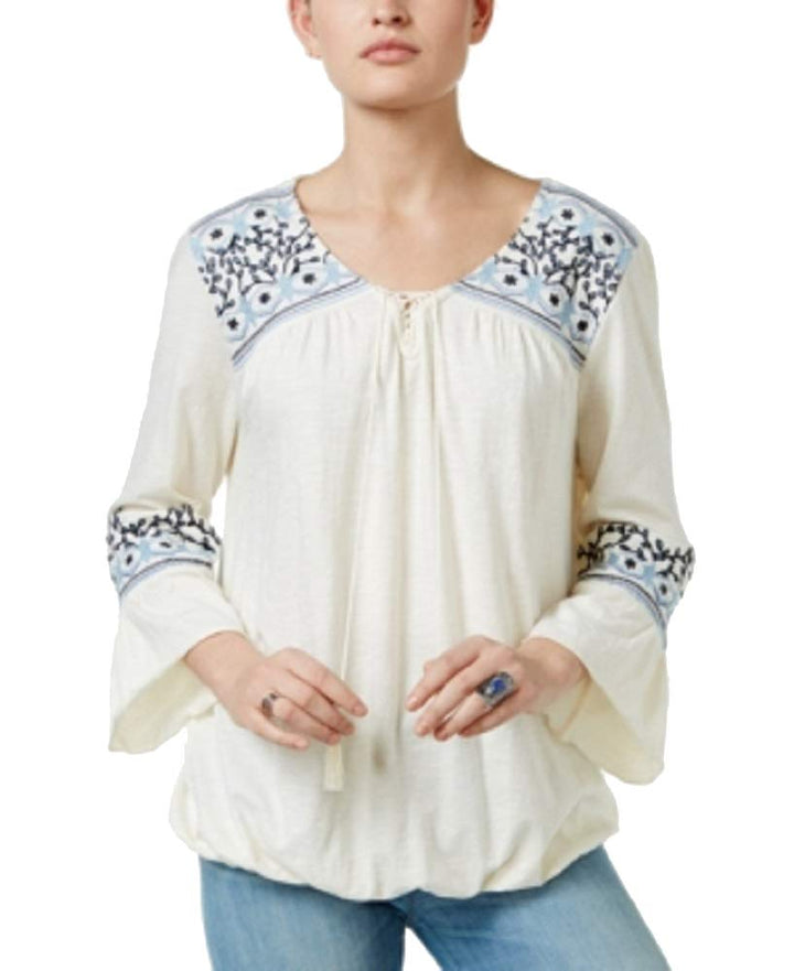 Style & Co Petite Embroidered Peasant Top