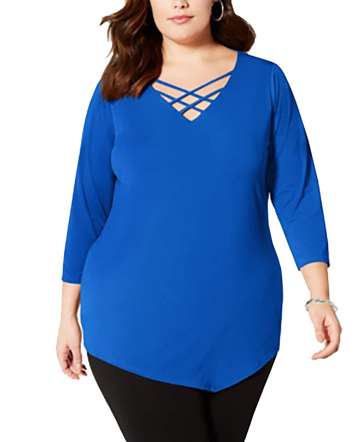 Plus Size Asymmetric Criss-Cross Top