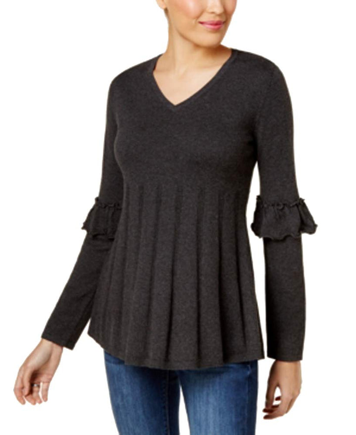 Petite Pleated Ruffle-Sleeve Sweater
