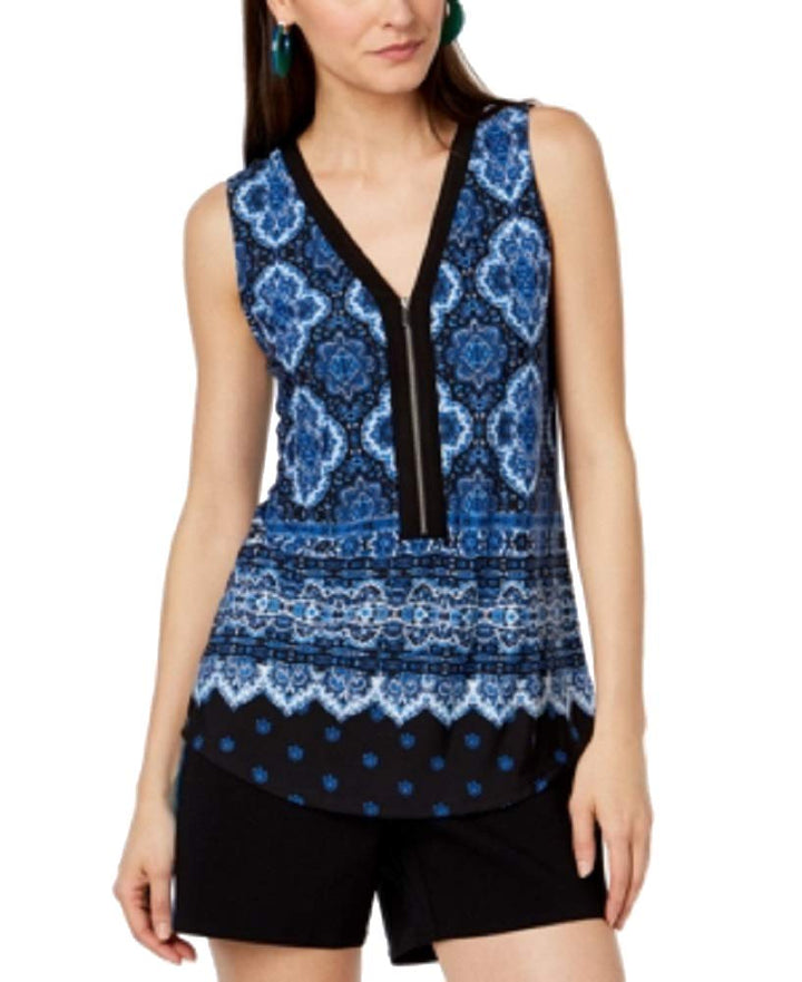 Petite Zip Front Printed Tank Top