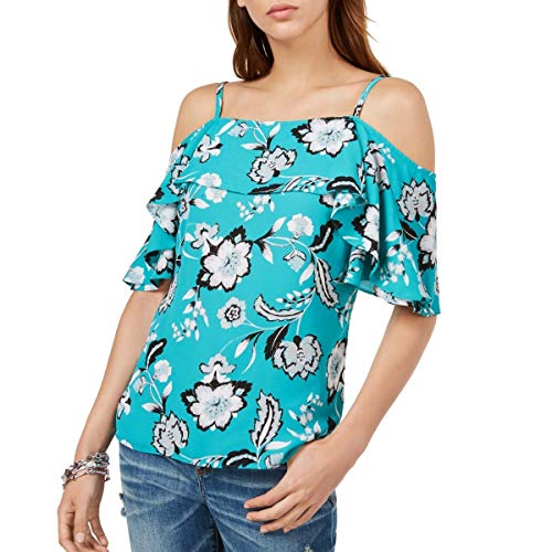 Printed Flounce Cold Shoulder Top