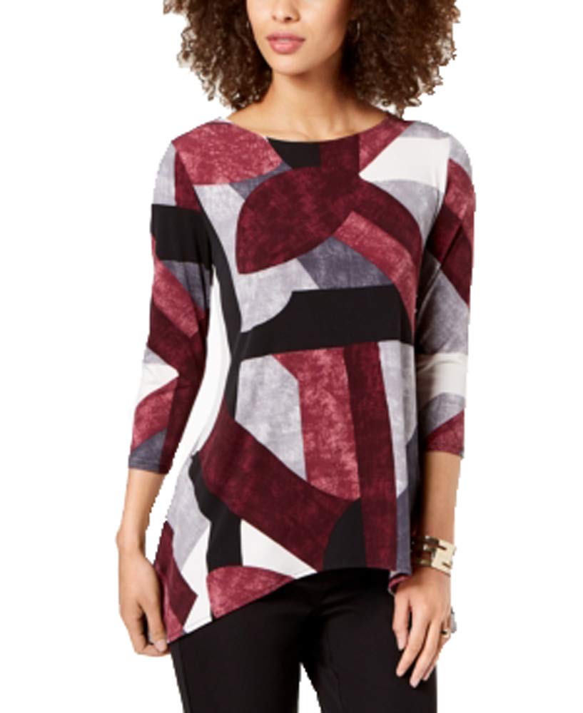 Alfani Petite Printed Handkerchief Hem Swing Top