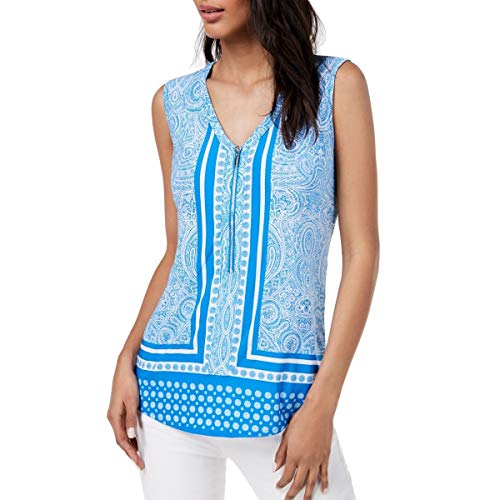 Printed Zip Neck Tank Top