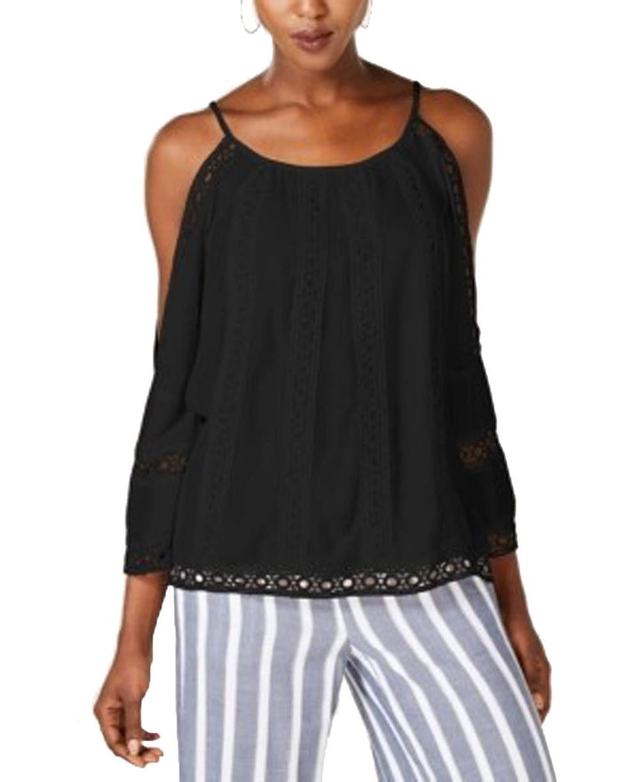 INC Crocheted Cold-Shoulder Peasant Top