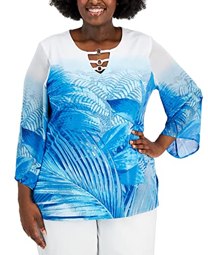 JM Collection Plus Size Palm Print Chiffon Sleeve Tunic
