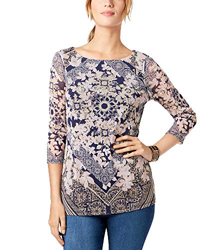 Charter Club Petite Printed Boat Neck Top