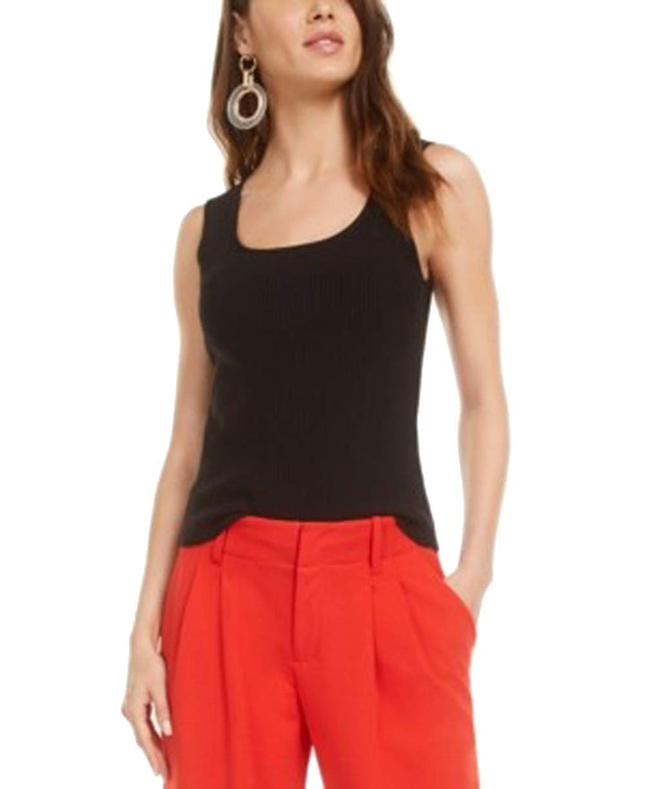 Bar III Womens Ribbed Knit Square Neck Tank Top Sweater Black XL