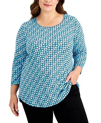 JM Collection Plus Size Printed 3/4 Sleeve Top