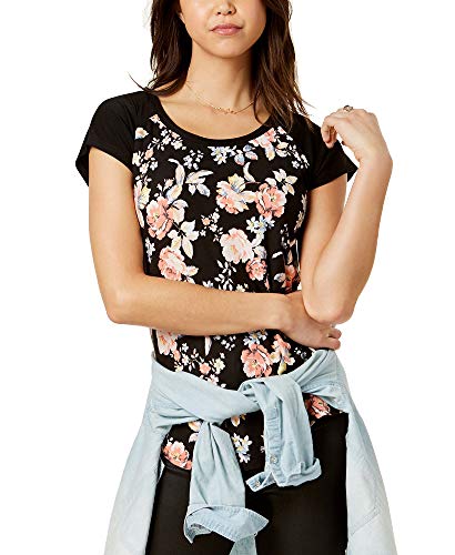 Juniors' Floral-Printed Baseball T-Shirt