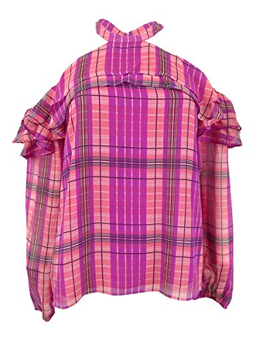 Ruffled Plaid Cold Shoulder Top