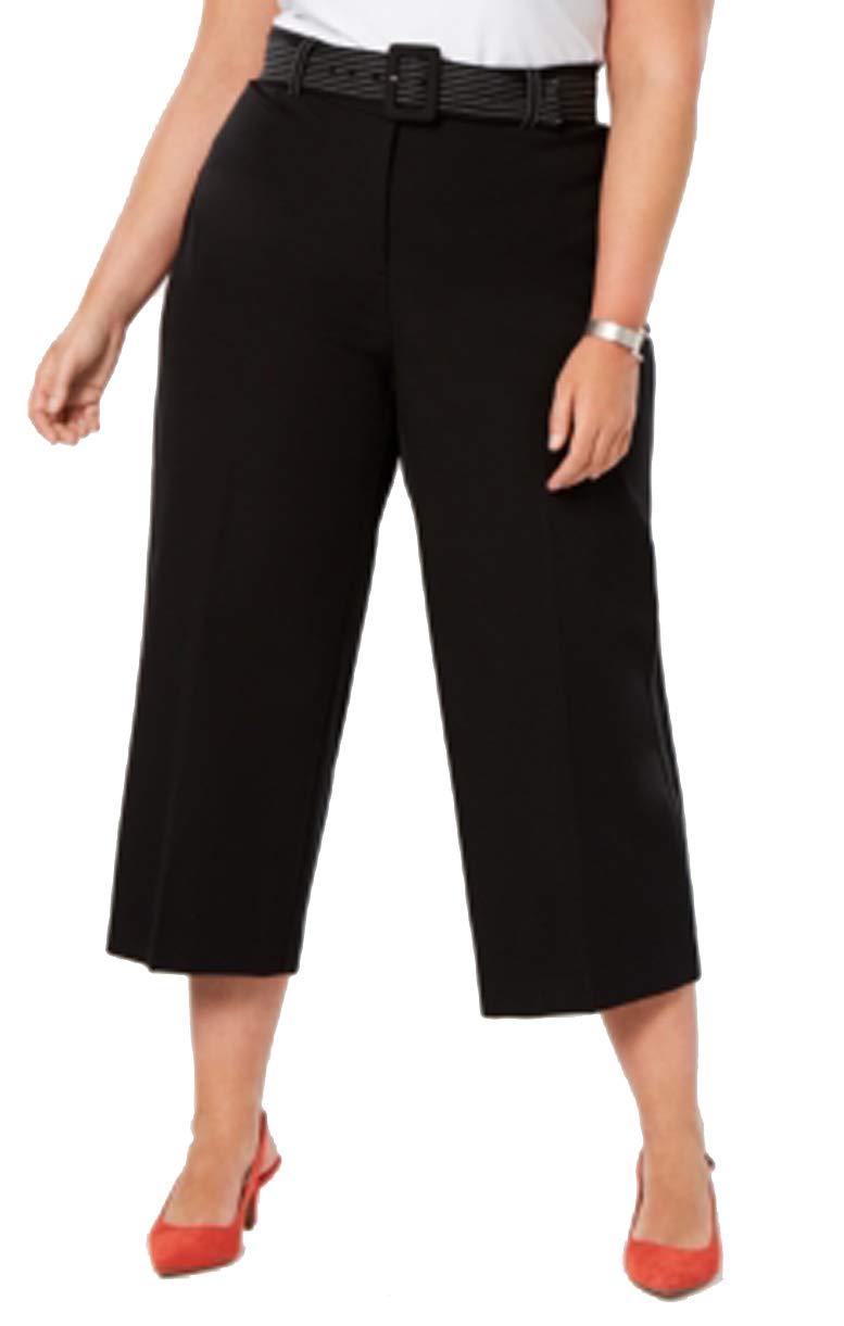 Alfani Plus Size Belted Wide Leg Cropped Tummy Control Pants