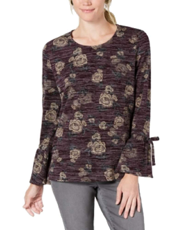 Style & Co Petite Scoop Neck Lantern Tie Long Sleeve Top