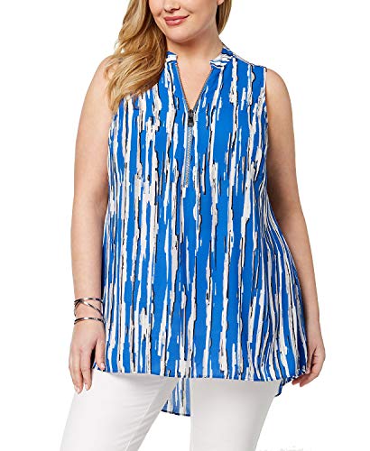 Alfani Plus Size Printed Zipper Neck Top