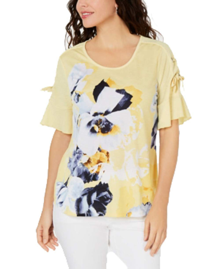 Printed Lace-Up-Sleeve Top