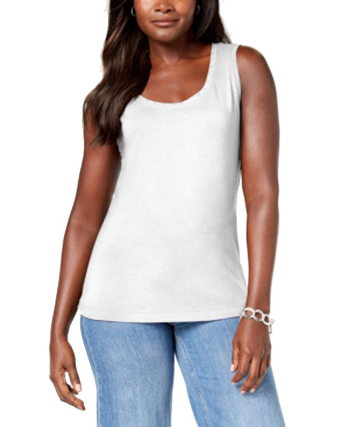 Karen Scott Cotton Studded Neck Shell