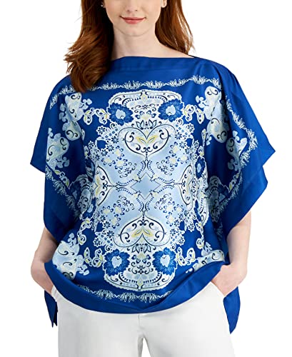 JM Collection Womens Printed Poncho Top