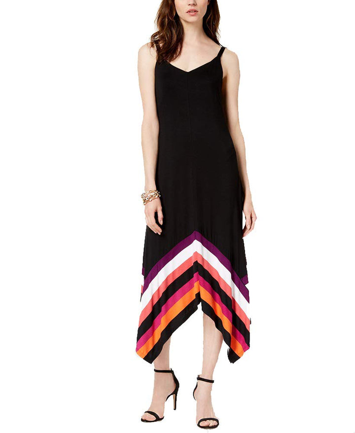 Petite Striped Border Handkerchief Hem Maxi Dress