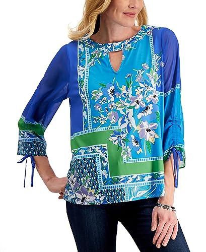 JM Collection Floral Print Keyhole Top