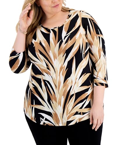 JM Collection Plus Size Printed 3/4 Sleeve Top