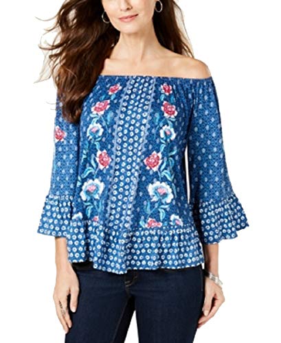 Style & Co Petite Floral Print Off The Shoulder Top
