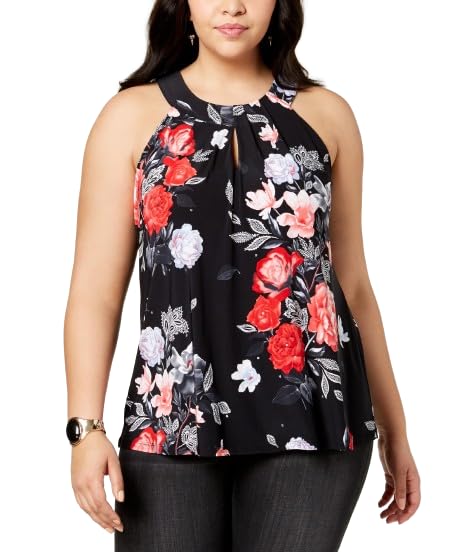 Plus Size Printed Keyhole Halter Top
