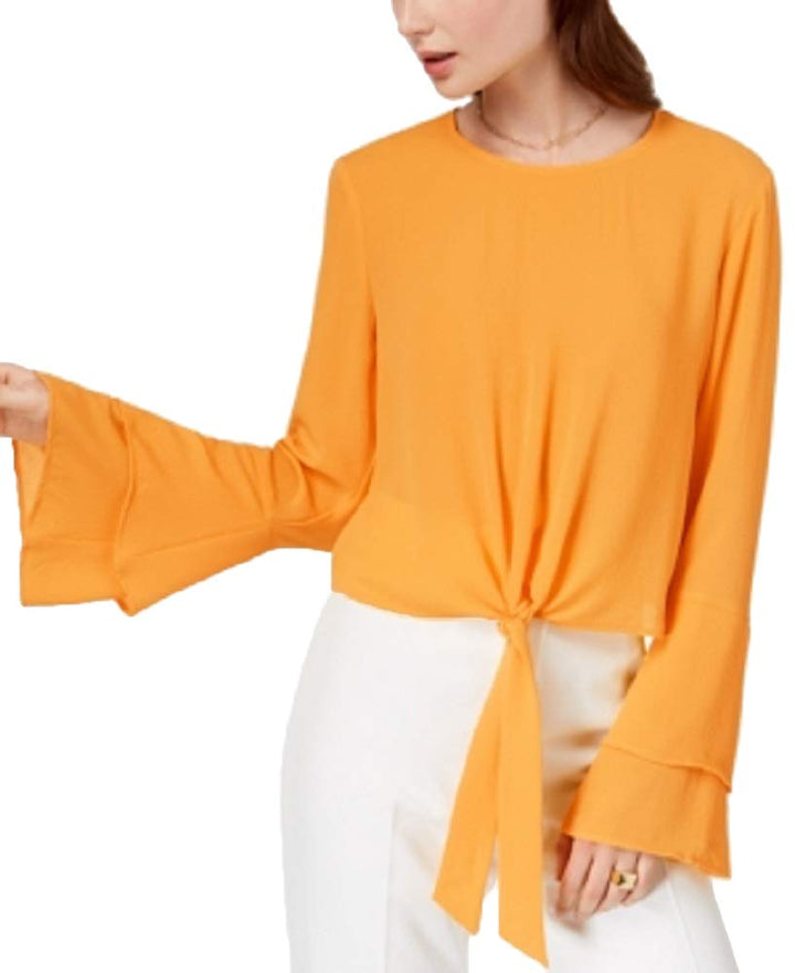 Juniors' Bell-Sleeve Tie-Front Top