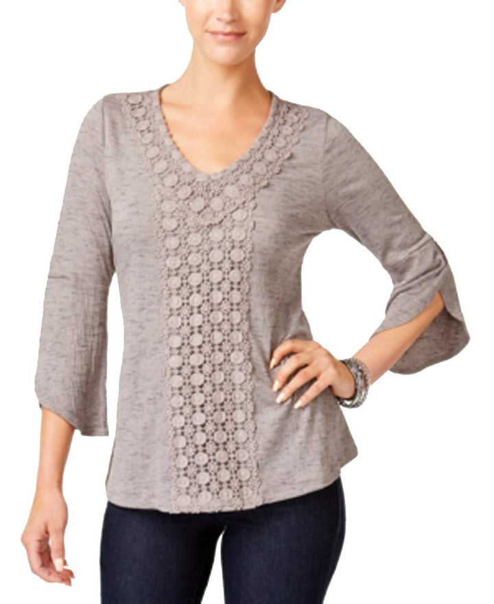 Style & Co Crochet Trim Bell Sleeve Top