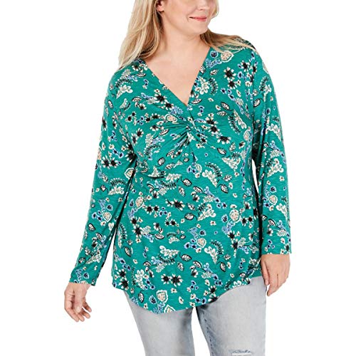 Style & Co Plus Size V Neck Twist Front Floral Print Top