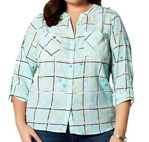 NY Collection Plus Size Printed Roll Tab Button Front Shirt