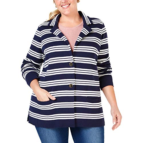 Plus Size Cotton Striped Sweater Blazer