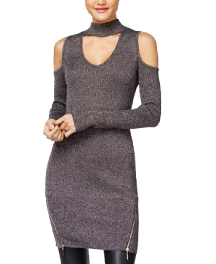 Material Girl Juniors Metallic Cold Shoulder Sweater Dress