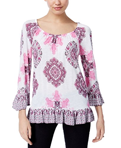 INC International Concepts Petite Printed Flounce Peasant Top