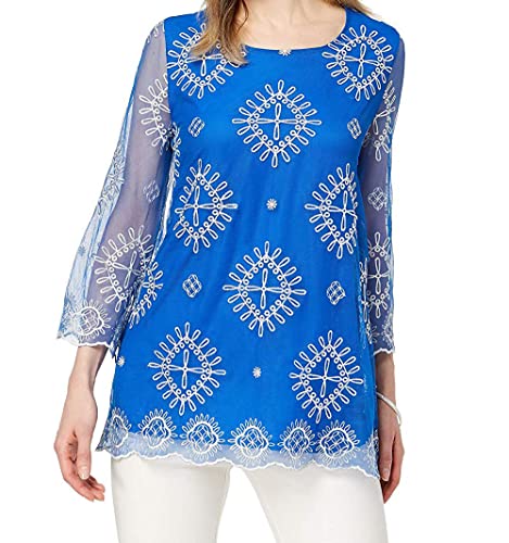 Alfani Embroidered Sheer Sleeve Top