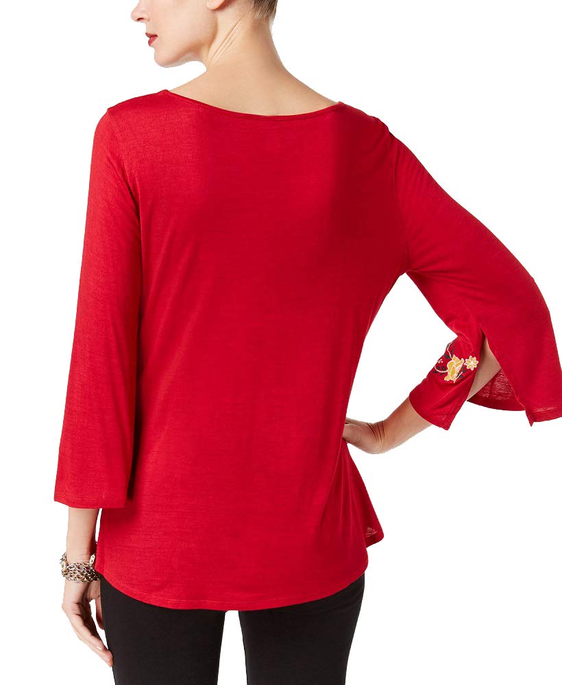 NY Collection Embroidered Tie Front Top