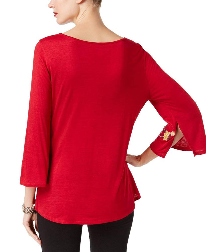 NY Collection Embroidered Tie Front Top