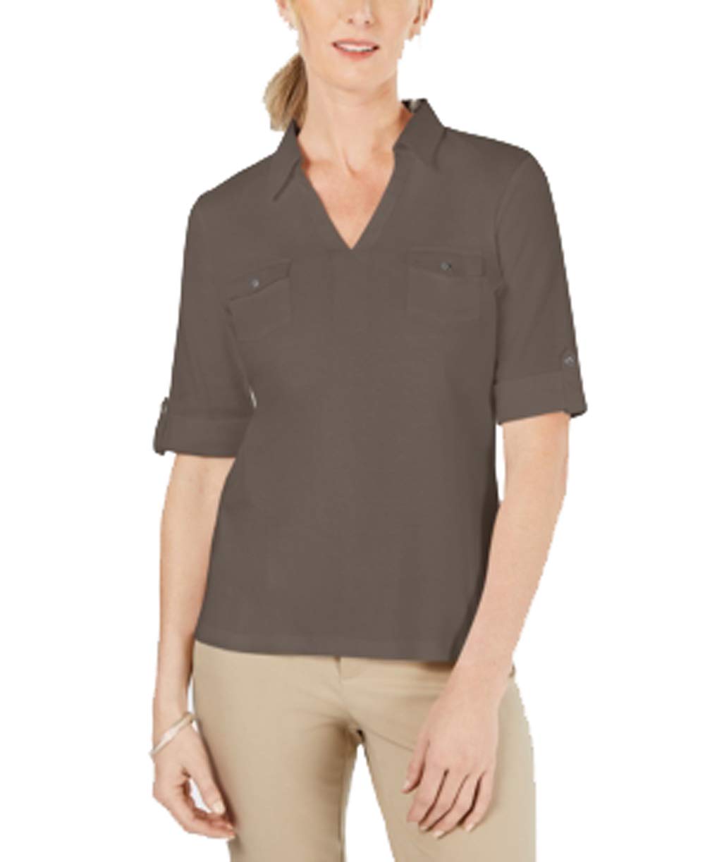 Cotton Cuffed Elbow-Sleeve Top