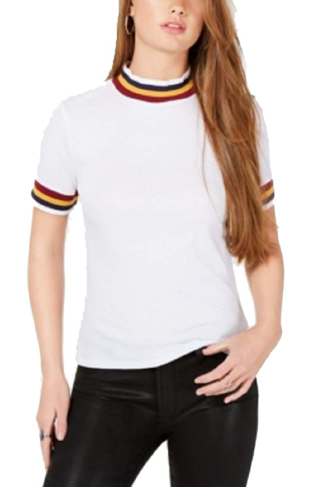 Ultra Flirt By Ikeddi Juniors Mock Neck Ribbed Striped Top